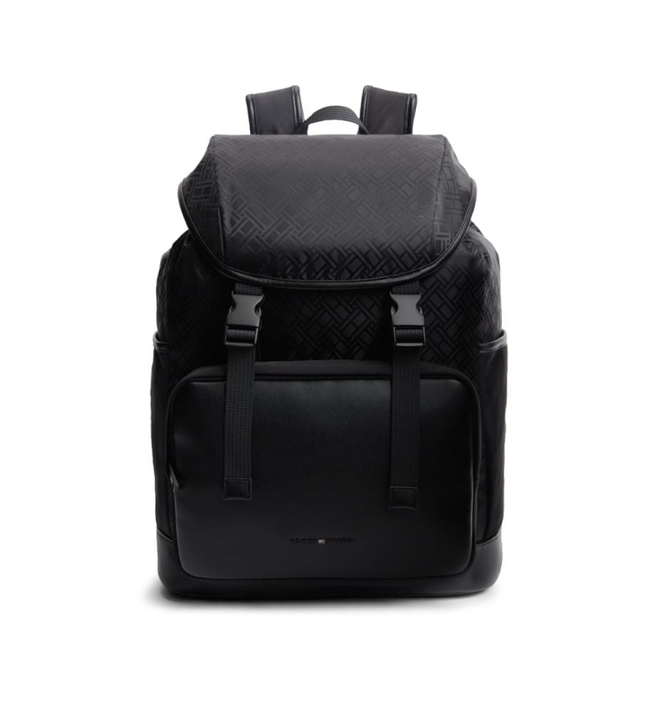Sac à dos à rabat et motif drapeau tissé jacquard - Noir