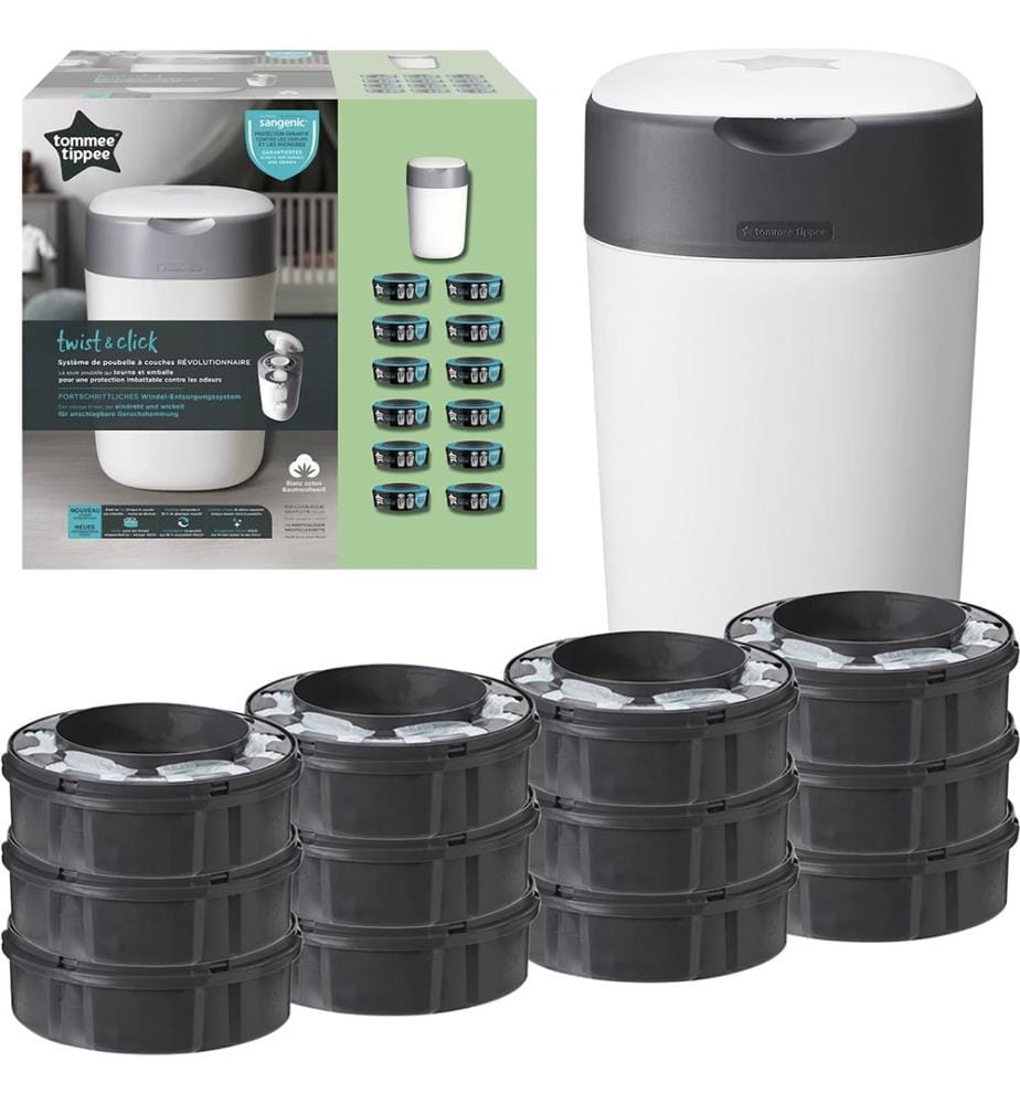Sangenic Windelmülleimer Starter Pack Twist & Click + 12 Kassetten - Weiss