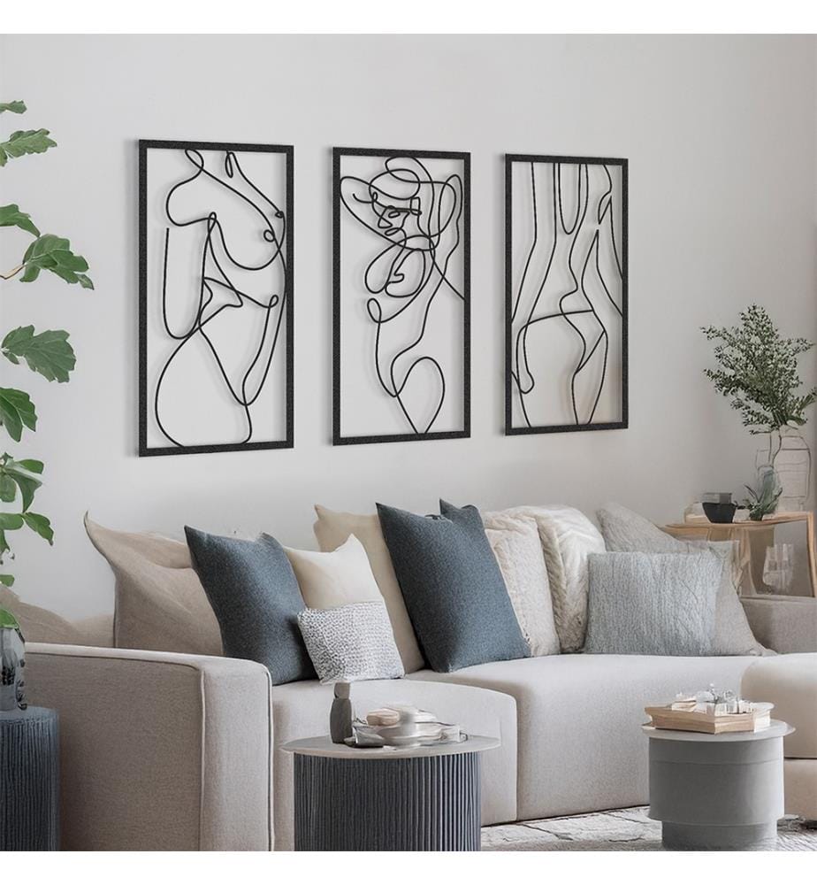 Nude Woman Metal Decor Set Painting - Black