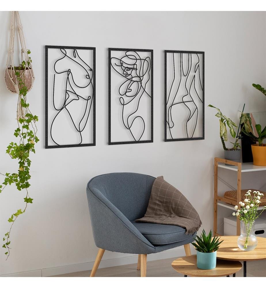 Nude Woman Metal Decor Set Painting - Black