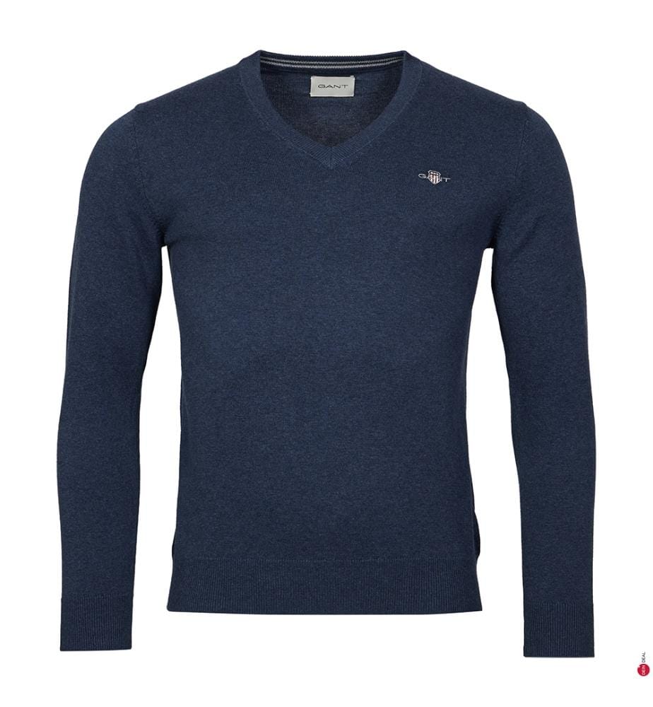 Klassischer Pullover mit V-Ausschnitt aus Baumwolle - Navy
