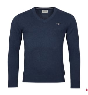 Klassischer Pullover mit V-Ausschnitt aus Baumwolle - Navy