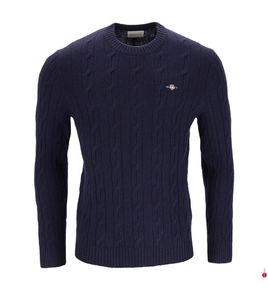 Pullover mit Zopfmuster aus Lammwolle - Dunkelblau