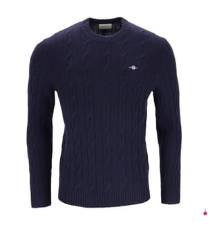 Pullover mit Zopfmuster aus Lammwolle - Dunkelblau