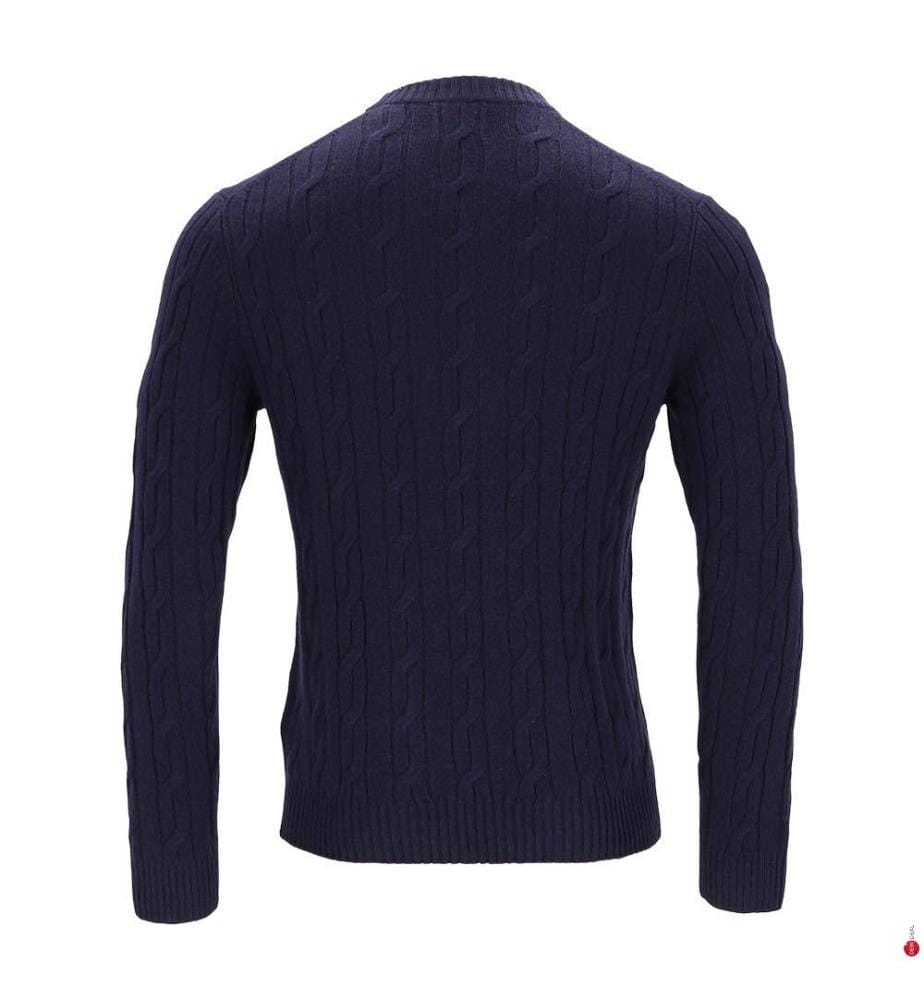 Pullover mit Zopfmuster aus Lammwolle - Dunkelblau