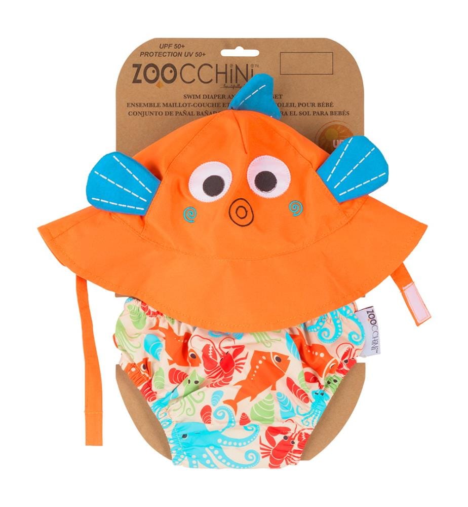 Ensemble Windel-Badeanzug und Hut Fish - Multicolor