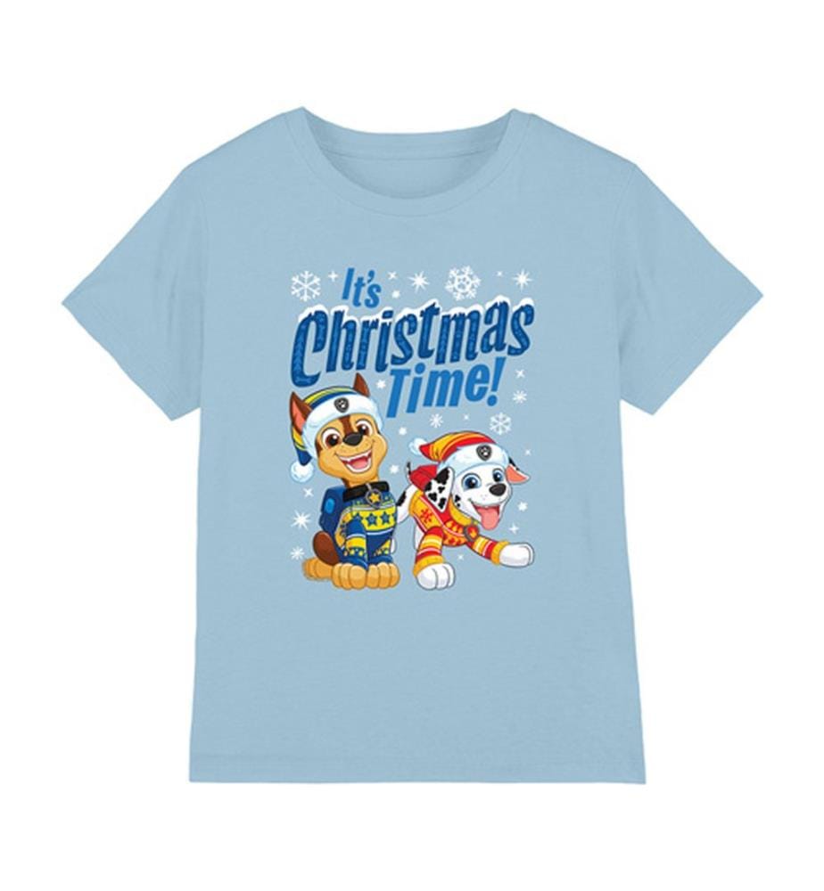 Paw Patrol Chase And Marshall Christmas Time T-Shirt - Hellblau