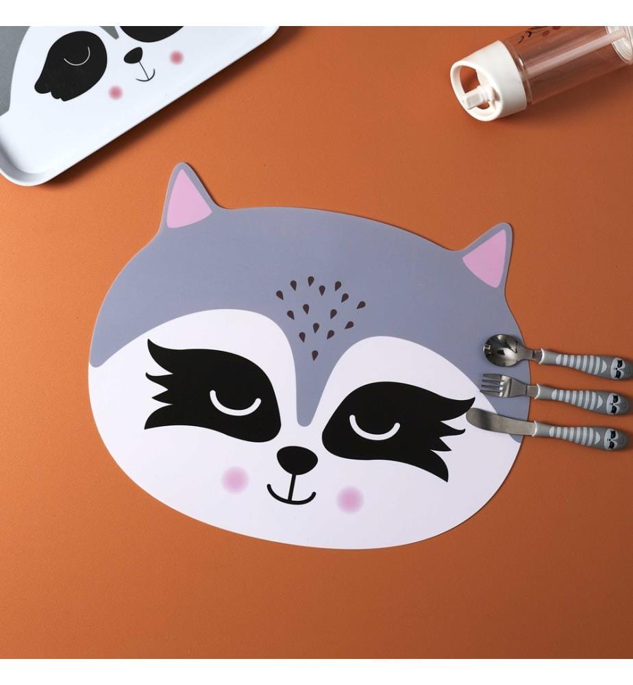 Tischset Kawaii Tiere (Zufallsmuster, 1 von 3) - Weiss / Schwarz / Grau / Gelb / Rosa