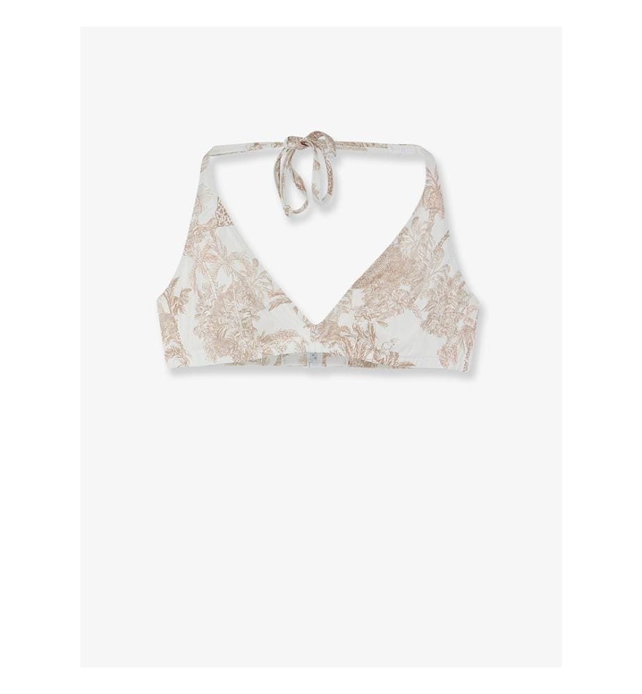 Gaia Bikini-Oberteil mit Dschungel-Ozean-Print - Beige und Weiss
