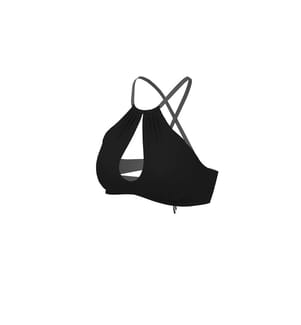 Bikini-Oberteil mit hohem Kragen und Schnürung - Schwarz