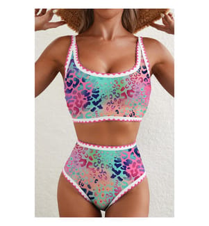 Bikini mit hoher Taille und Leopardenmuster - Rosa