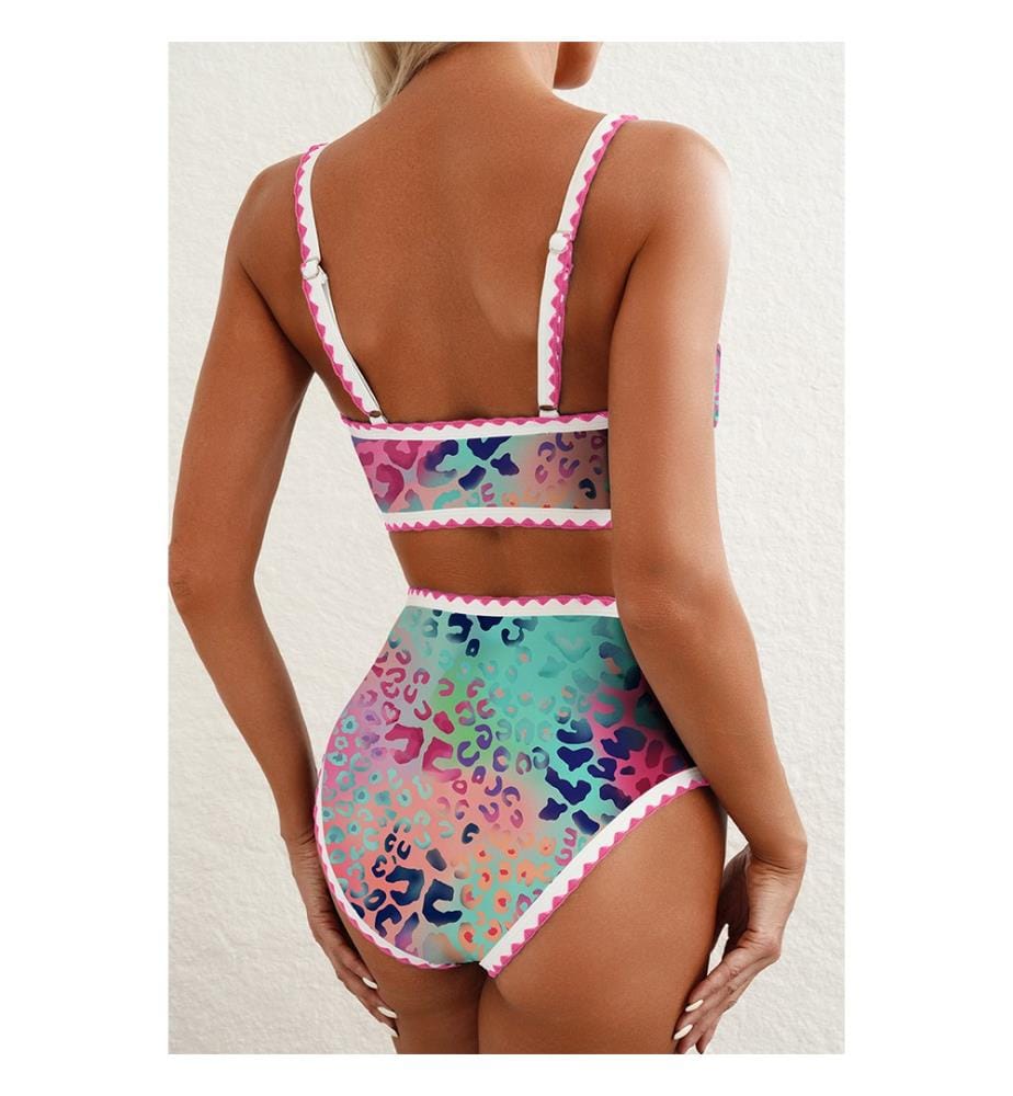 Bikini mit hoher Taille und Leopardenmuster - Rosa
