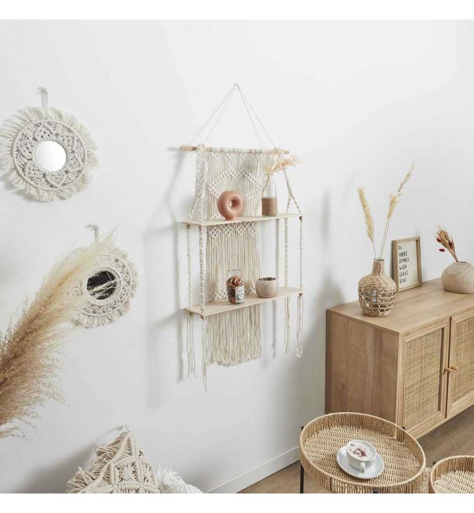 Deco Regal Doppel Boho M6 - Creme und Hellbraun