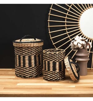 Set of 2 storage baskets - black and nature