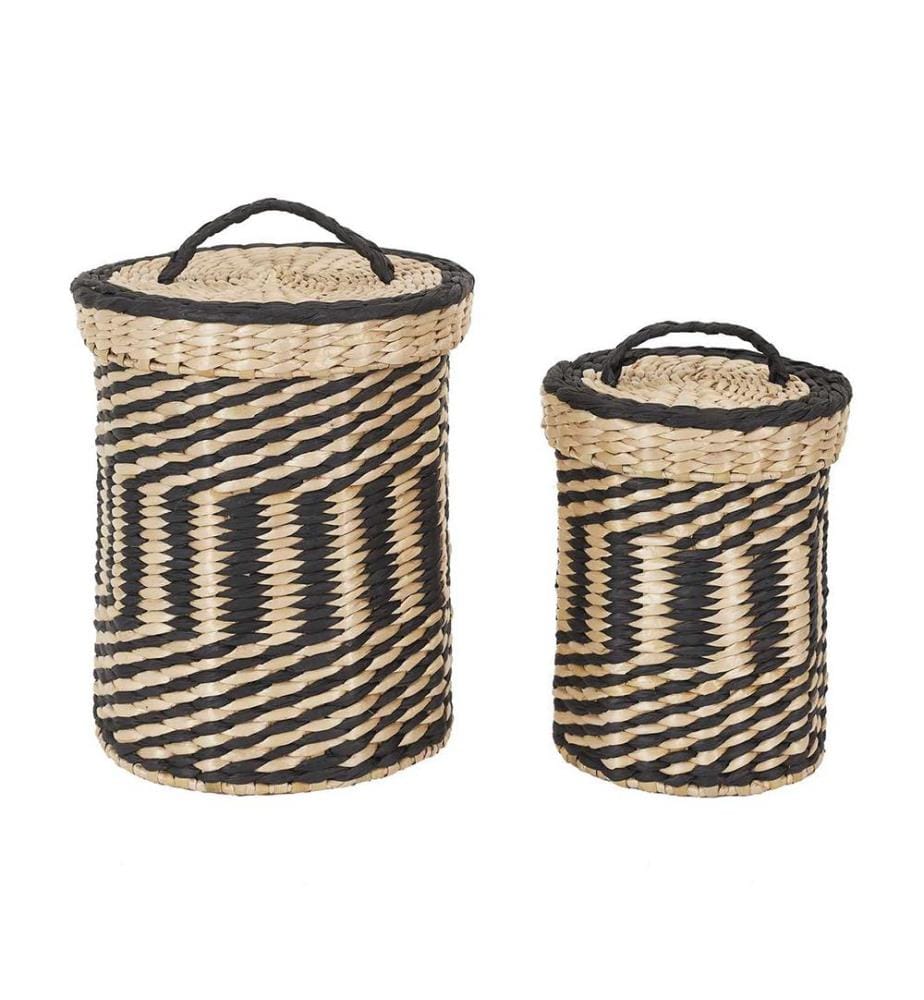 Set of 2 storage baskets - black and nature