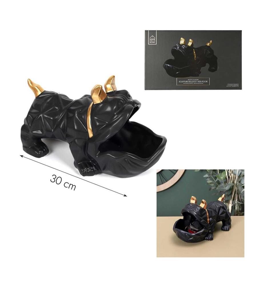 Keramik-Skulptur Bulldogge Schwarz Leer Tasche
