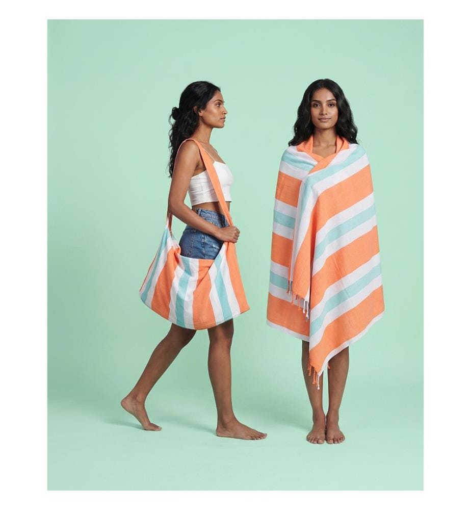 Serviette de plage et sac 2-en-1 Coral Coast 100 x 180 cm - Orange/Menthe