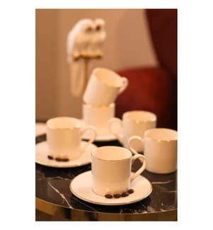 Kaffeetassen-Set, 12-teilig, 100 % Porzellan, Weiss, Gold