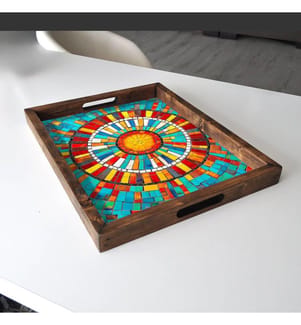 Tablett, 100 % Massivholz, mehrfarbig