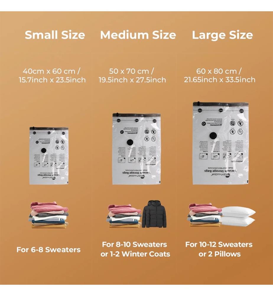 Set mit 4 Vakuum-Kompressionsbeuteln für Textilien Grösse Medium 50 x 70 cm