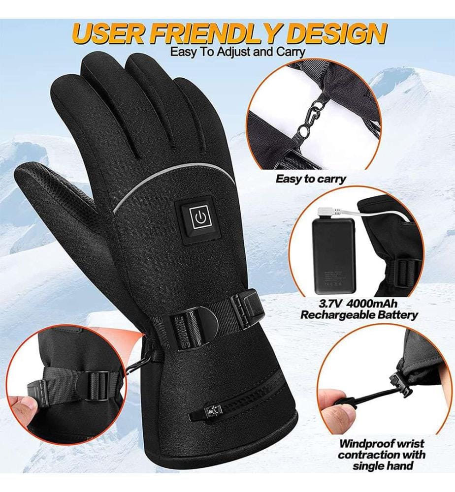 Warmer Winterhandschuh elektrisch aufladbar mit 3 Modi - Schwarz