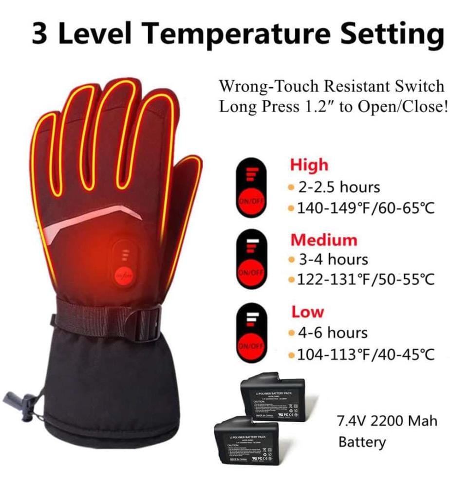 Elektrisch beheizte, wiederaufladbare Unisex-Handschuhe - Schwarz
