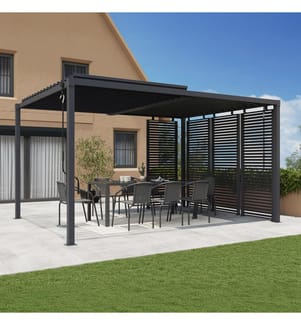 Bioklimatische Pergola 3x4m verstellbare Lamellen + 4 Jalousien - Anthrazitgrau