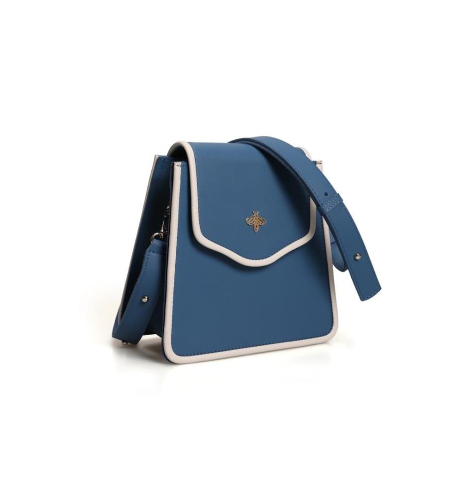 Umhängetasche, Blau, Creme, 100% Polyvinyl Leder