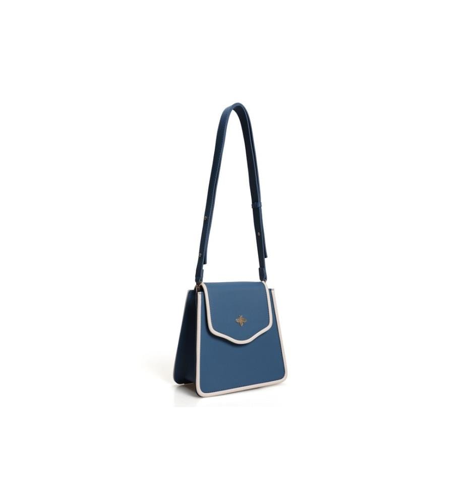Umhängetasche, Blau, Creme, 100% Polyvinyl Leder