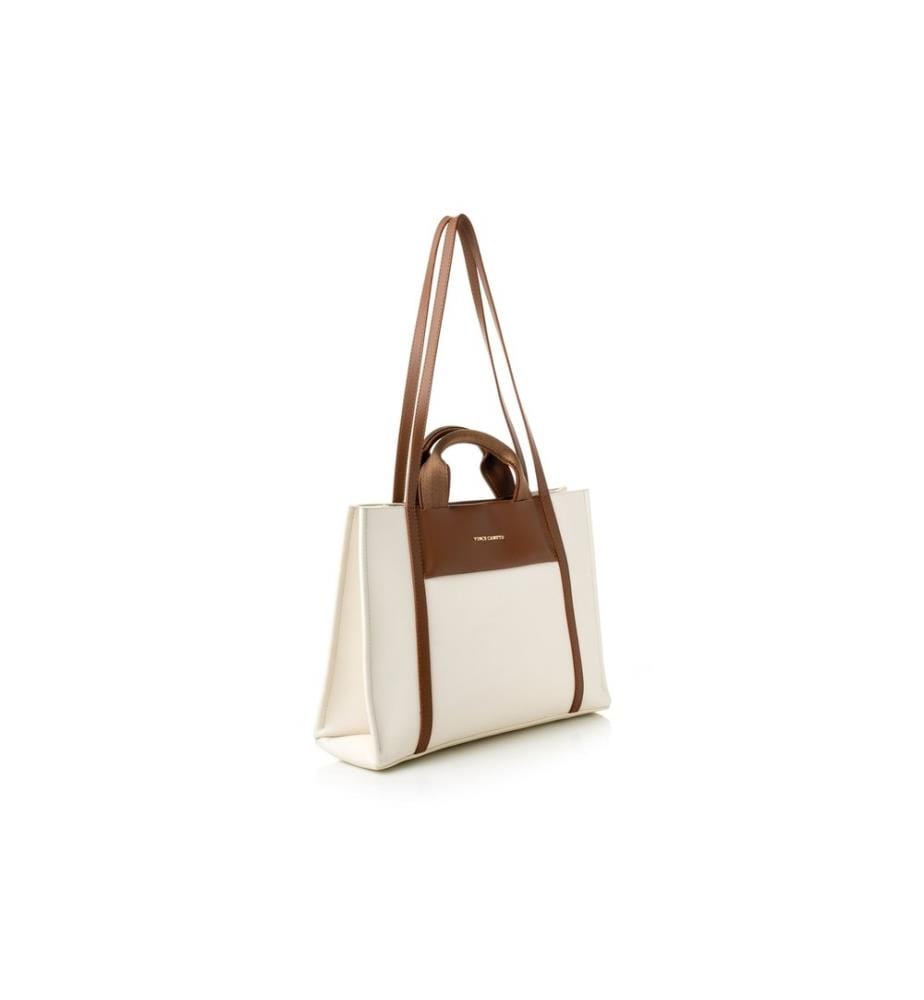 Tote Tasche, Creme, Tan, 100% Polyvinyl Leder