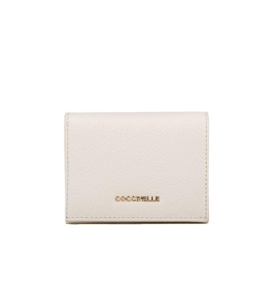 Metallisierte weiche Brieftasche - Genarbtes Leder - Weisses Lammfell