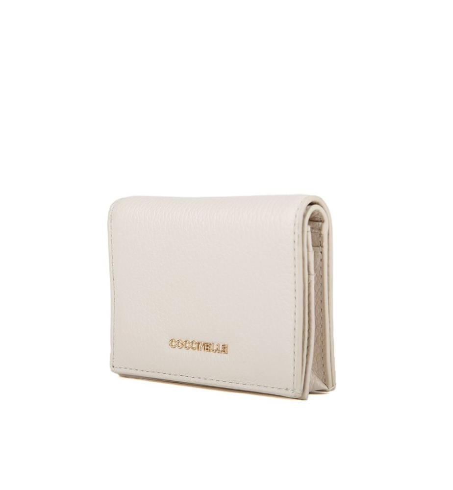 Metallisierte weiche Brieftasche - Genarbtes Leder - Weisses Lammfell