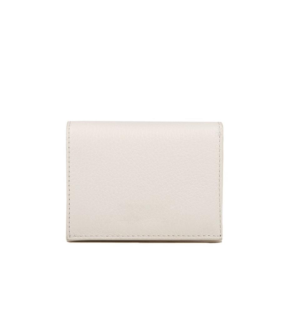 Metallisierte weiche Brieftasche - Genarbtes Leder - Weisses Lammfell