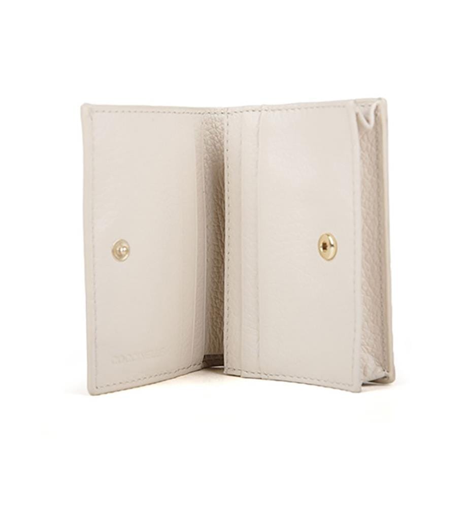 Metallisierte weiche Brieftasche - Genarbtes Leder - Weisses Lammfell