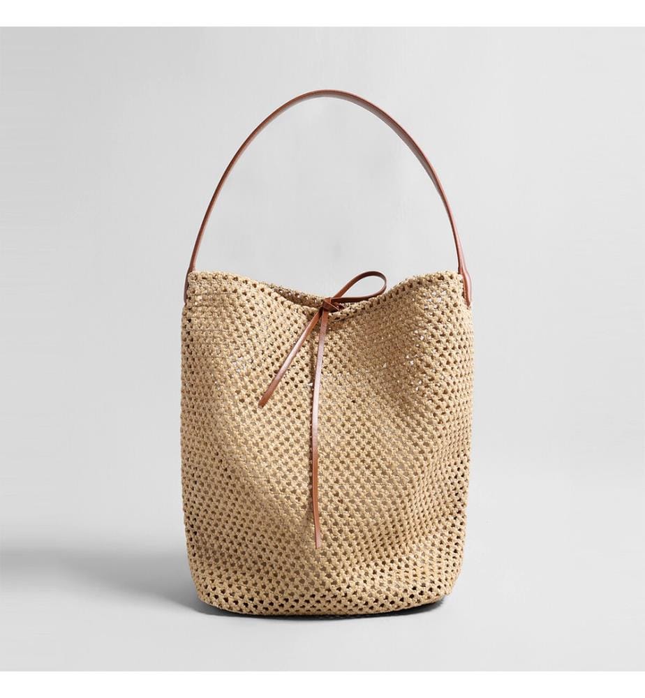 Sac seau en paille tressée - Marron