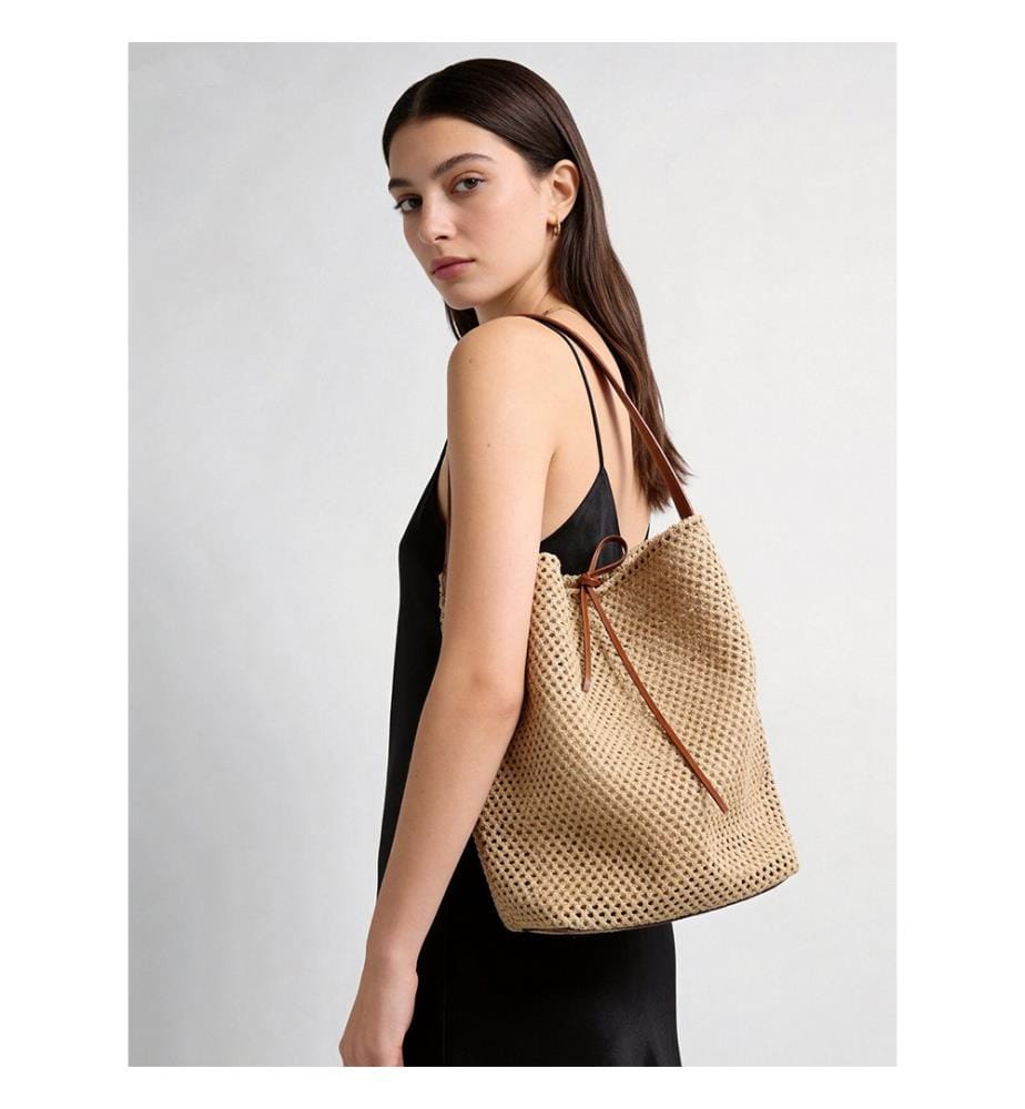 Sac seau en paille tressée - Marron