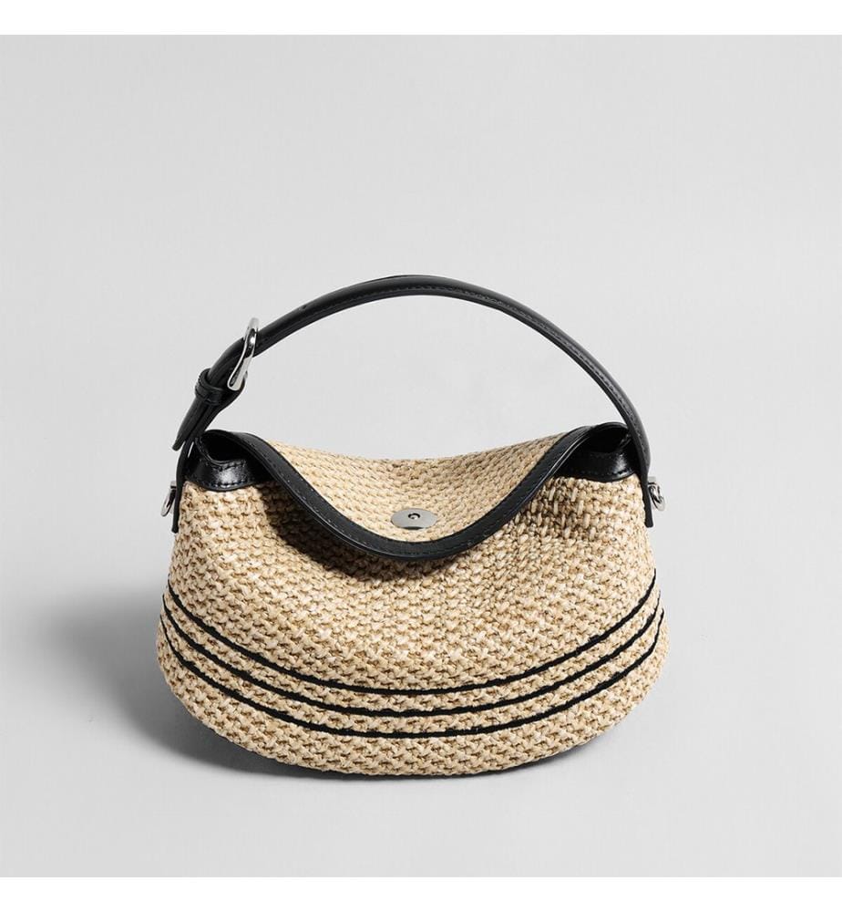 Sac hobo rayé en paille tressée - Naturel
