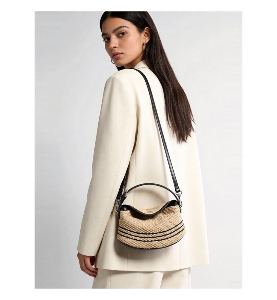 Sac hobo rayé en paille tressée - Naturel