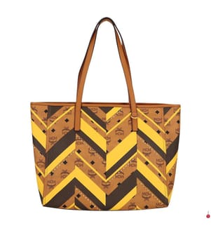 Sac cabas Toni clouté à fermeture zippée sur le dessus en Visetos à Mega Medium - Brun et Jaune