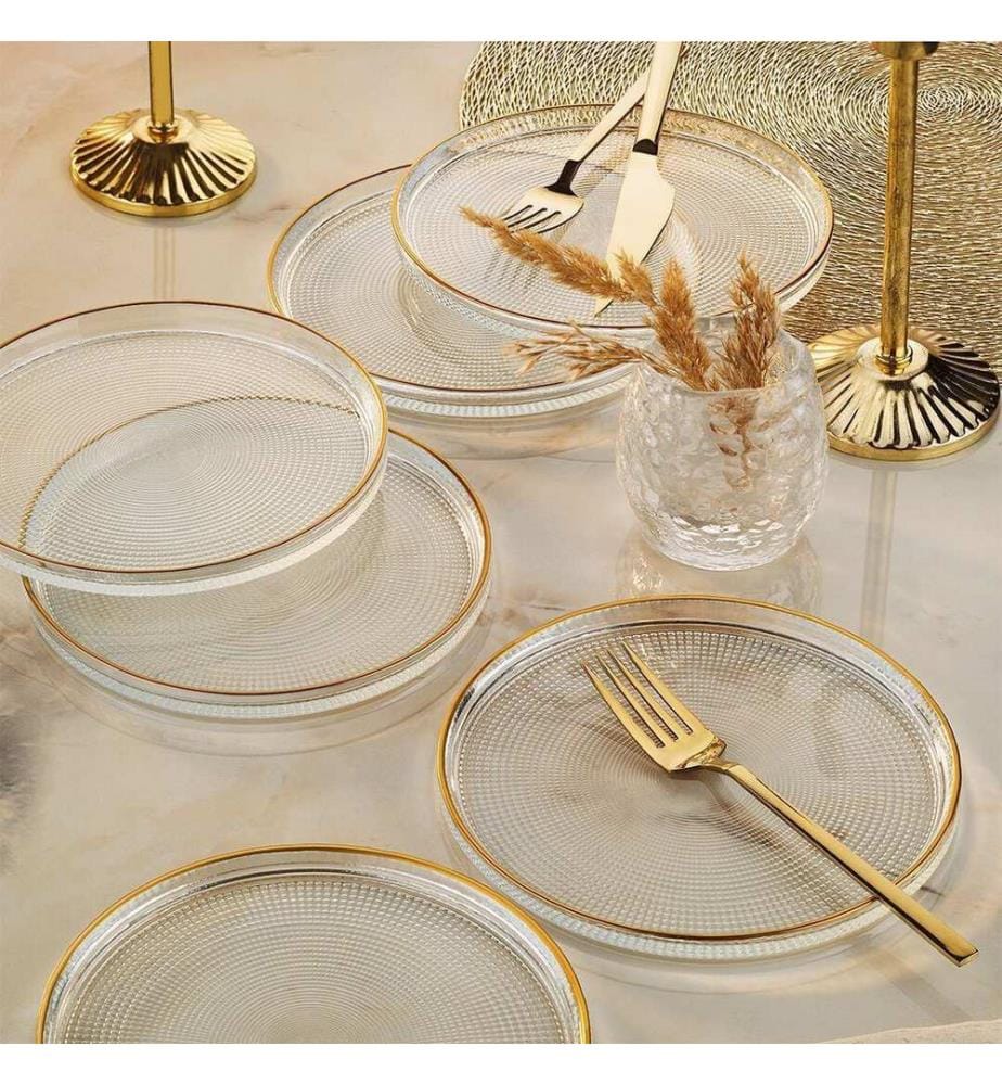Ensemble d'assiettes à dessert, 6 pièces, transparent, doré, 100 % VERRE