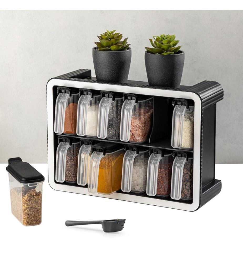 Gewürzglas-Set, 13-teilig, Anthrazit, 100 % Kunststoff