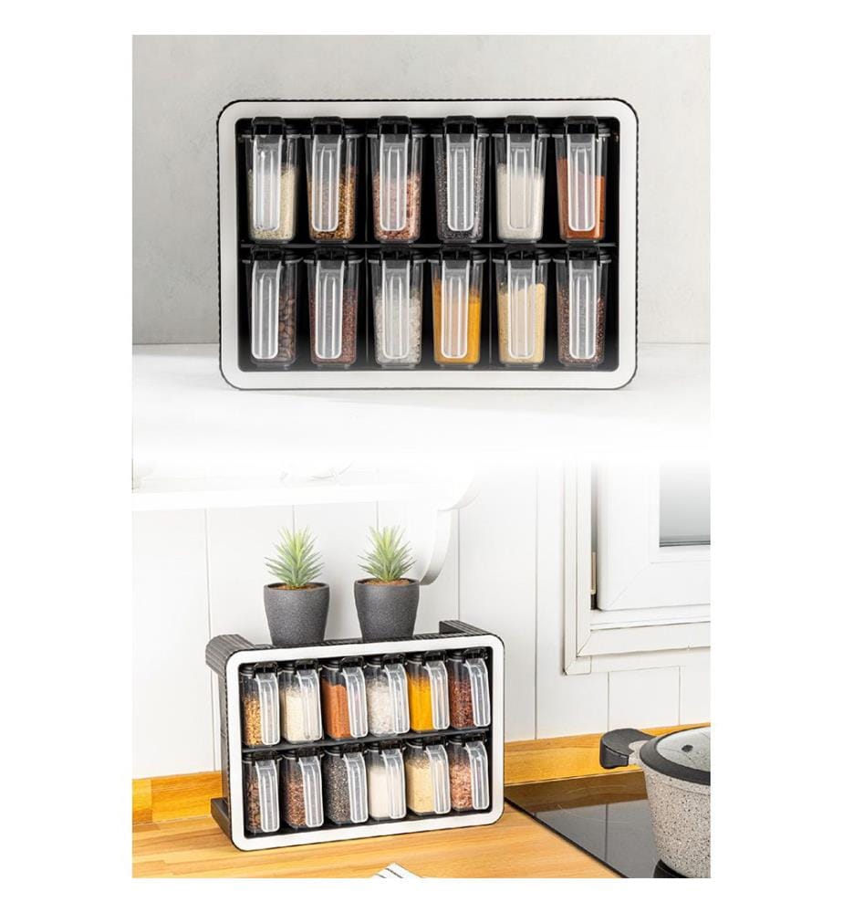 Gewürzglas-Set, 13-teilig, Anthrazit, 100 % Kunststoff