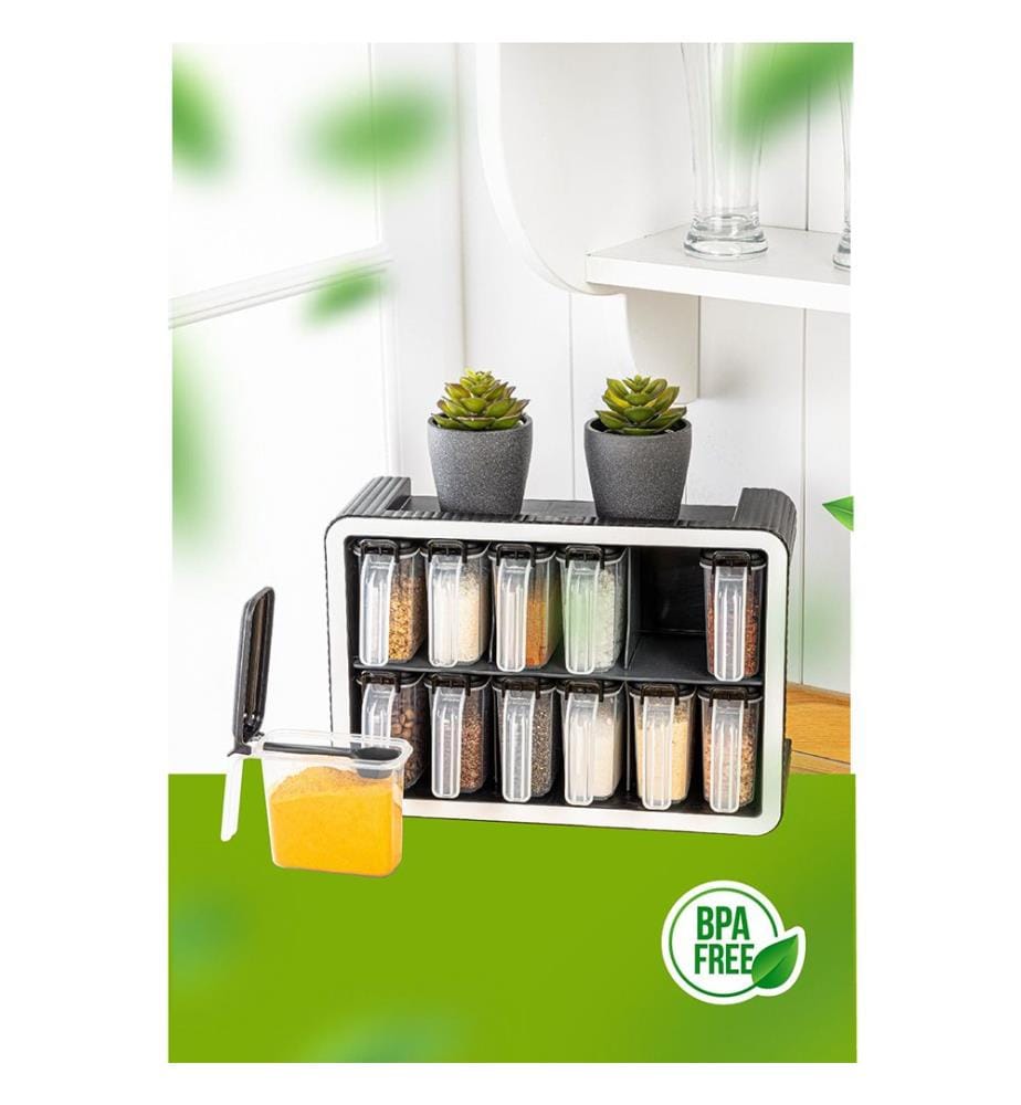 Gewürzglas-Set, 13-teilig, Anthrazit, 100 % Kunststoff