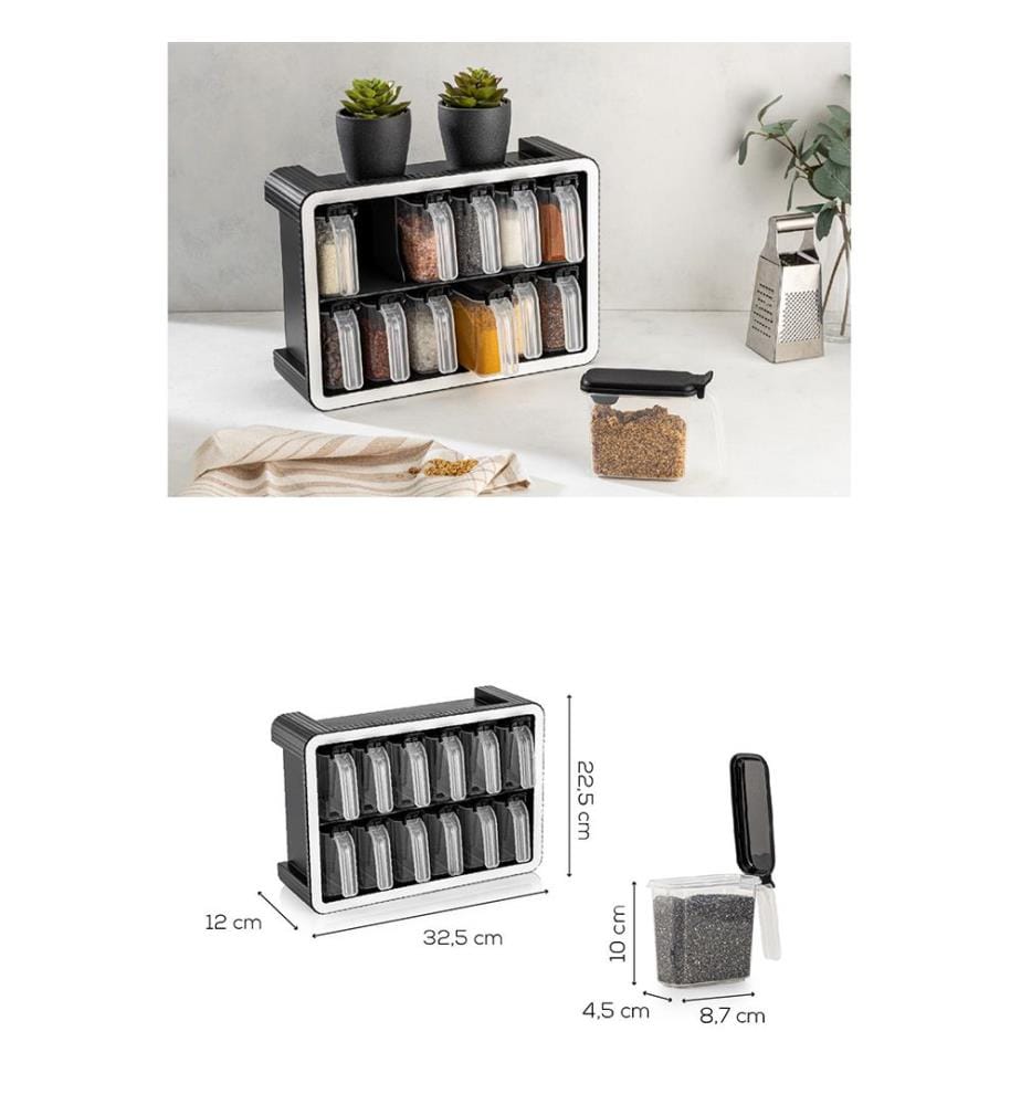 Gewürzglas-Set, 13-teilig, Anthrazit, 100 % Kunststoff