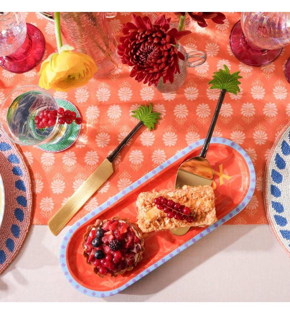 Plateau de présentation alimentaire, orange, 100 % bois de manguier