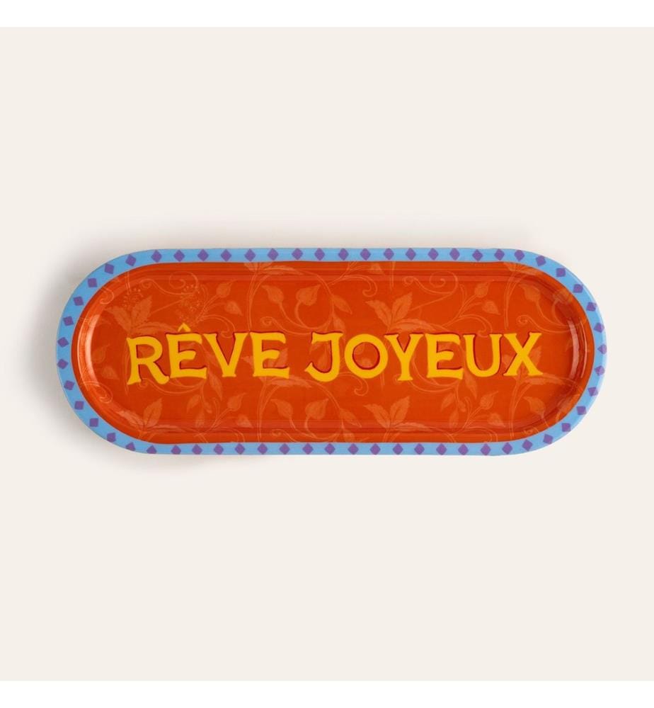 Plateau de présentation alimentaire, orange, 100 % bois de manguier
