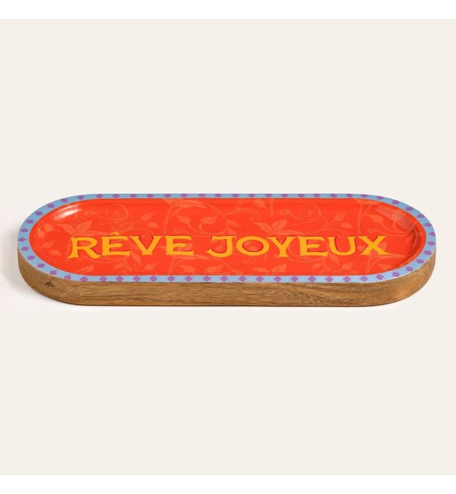 Plateau de présentation alimentaire, orange, 100 % bois de manguier