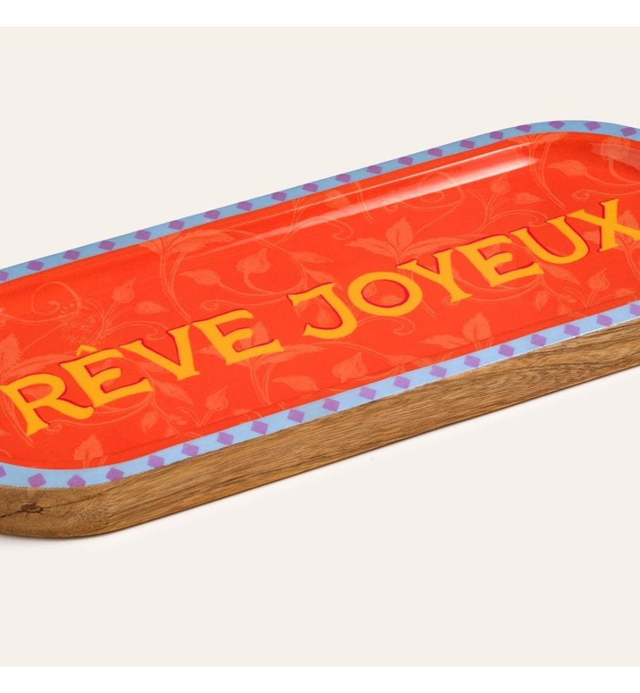 Plateau de présentation alimentaire, orange, 100 % bois de manguier