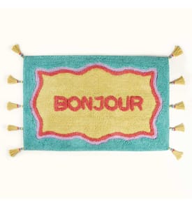 Tapis de bain, jaune, vert, 100 % coton