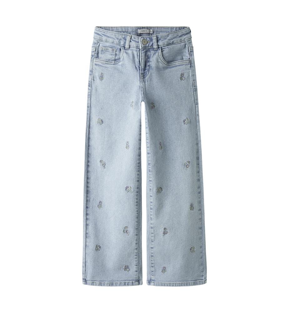 Jeans - Hellblauer Denim mit Blumenstickerei